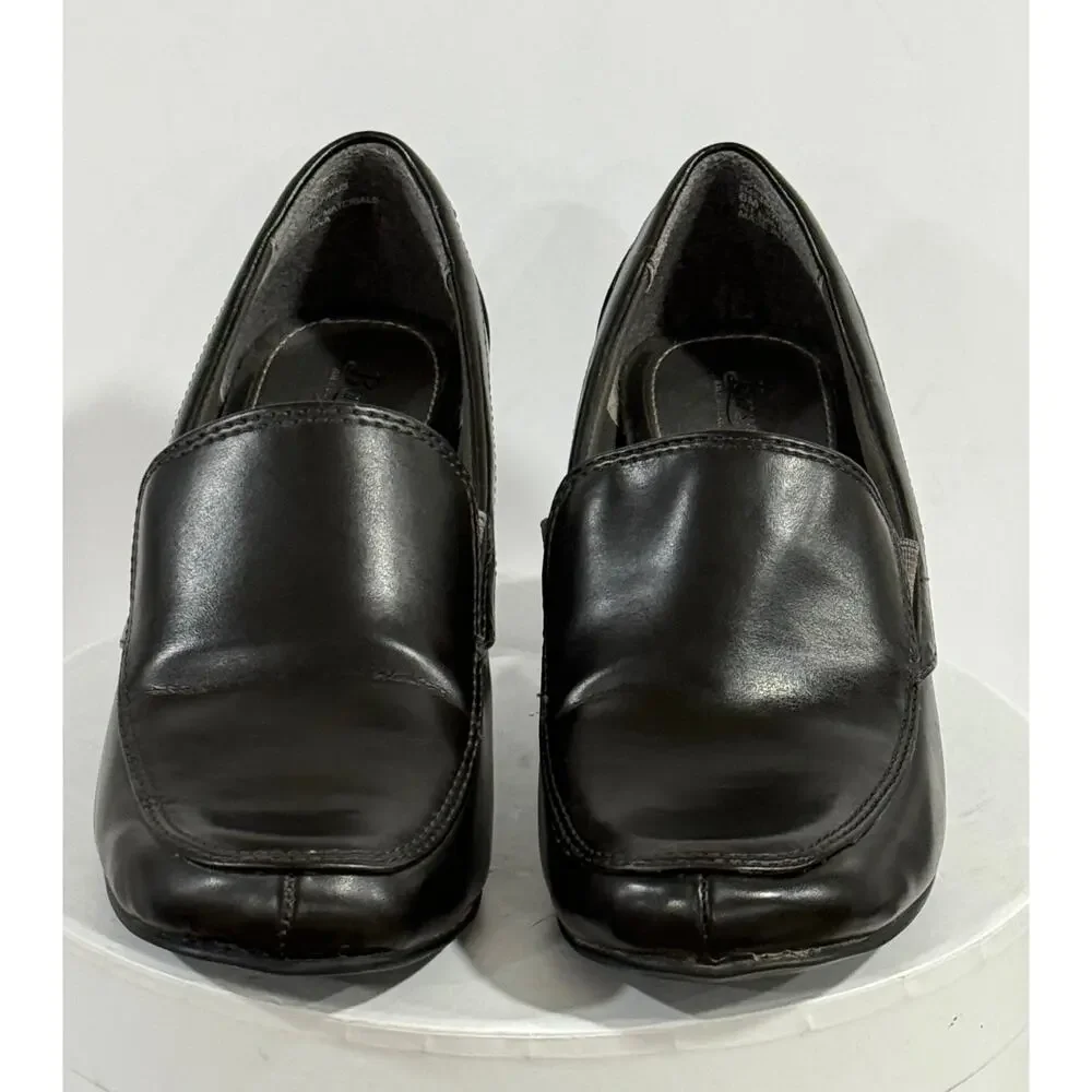GH Bass Paris Heeled Loafers Black Square Toe Block Heel Office Siren Women's 6M